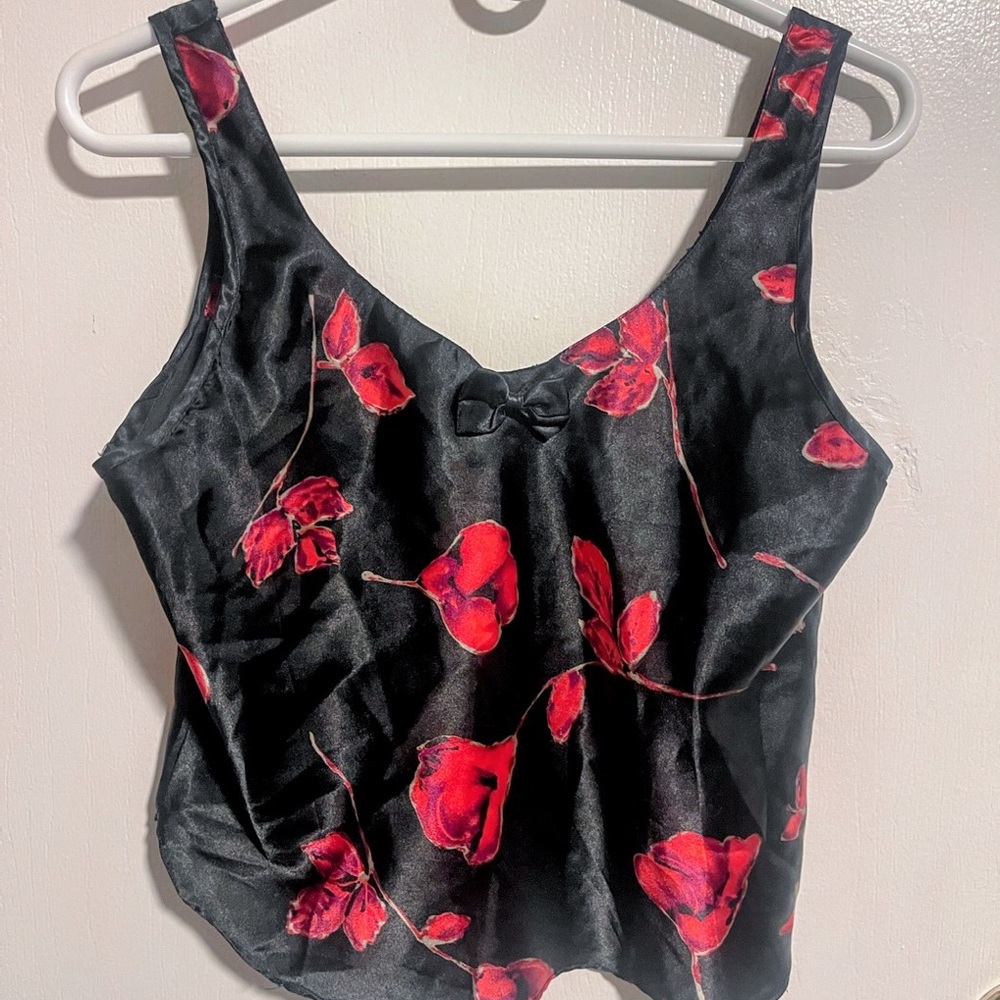 Elegant Black and Red Floral Chemise